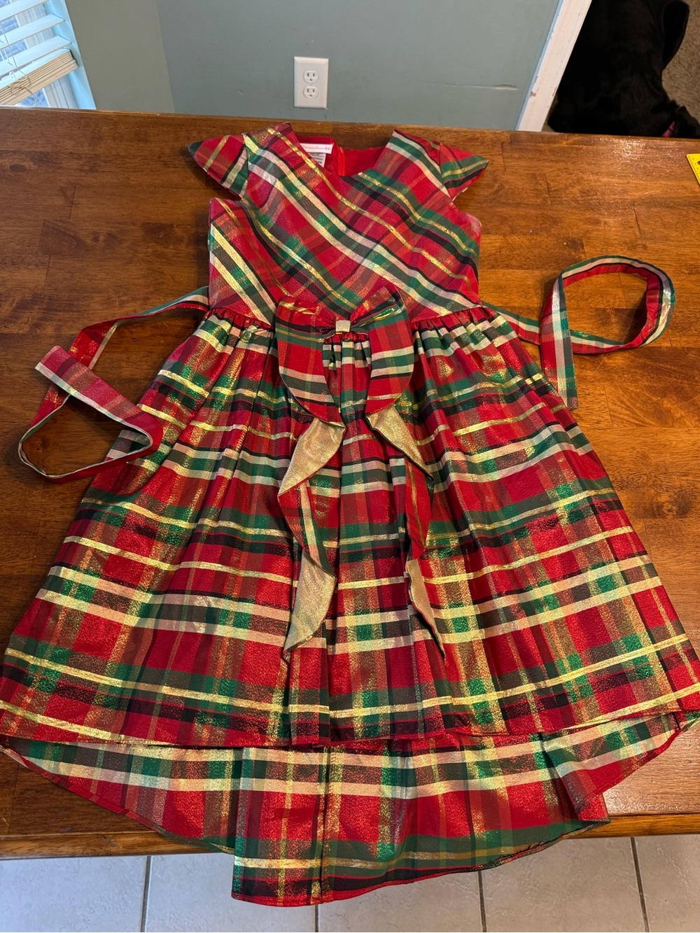 Bonnie Jean Girls Christmas Plaid Holiday Taffeta Dress Bow Back size 14